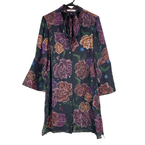 Robert Graham NWOT Silk Brenna Floral Printed Tie-Neck Shift Dress Size S Purple - Picture 3 of 14